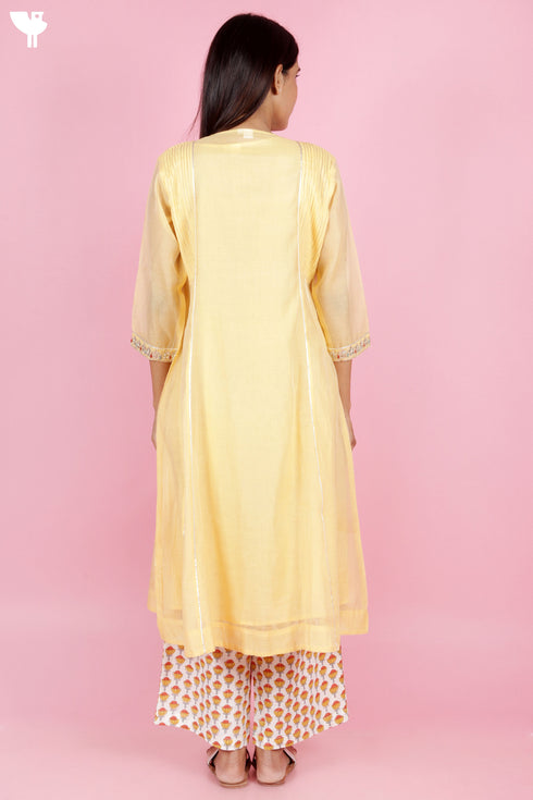 Chanderi Silk Kurta Set With Block Print